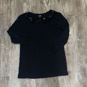 LOFT Black Sequin Collar Women's Top